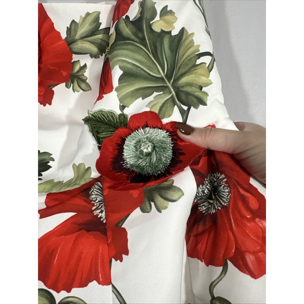 NWD $6000 Oscar de la Renta [ 10‎ ] Poppies Floral Scoop Midi Dress White Red - Picture 7 of 16